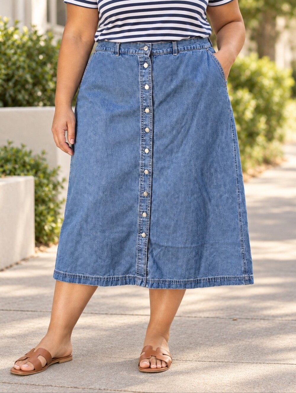 Lauren Jeans Co Ralph Lauren Denim Button Front Midi Skirt A Line Relaxed 20W